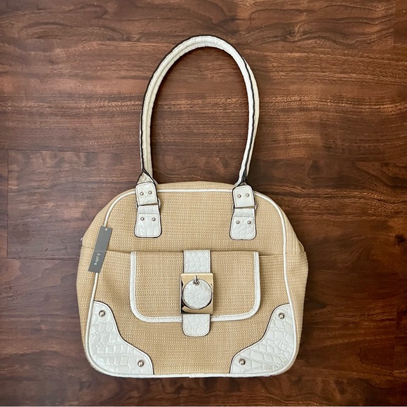 Apt. 9 Straw Hand & Shoulder Bag With White Faux Leather & Silver Buckle Bag NWT - Picture 1 of 11